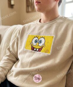 SpongeBob Embroidered Sweatshirt, Cute Cartoon Character Hoodie, Fun Nostalgic Apparel, Bestie Matching Shirts