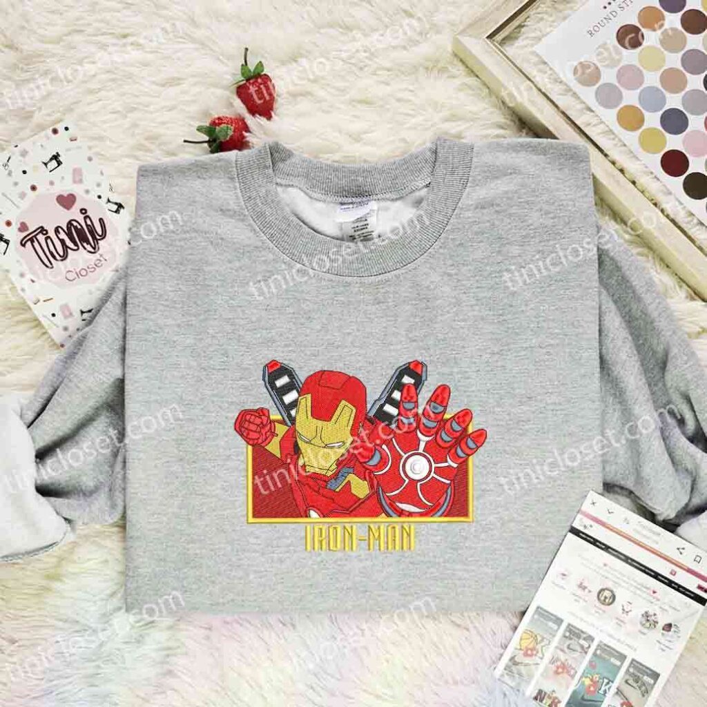 Iron Man Embroidered Shirt, Superhero Embroidered Hoodie, Marvel Movie Embroidered Sweatshirt