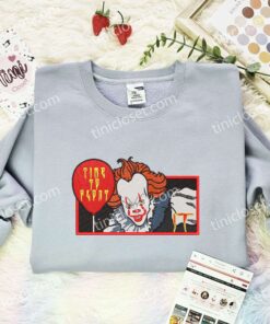 Pennywise Embroidered Shirt, Horror Movie Embroidered Hoodie, Halloween Embroidered Sweatshirt (1)