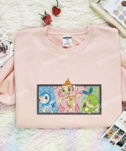 Piplup Chimchar Turtwig Embroidered Shirt, Pokemon Gen 4 Embroidered Hoodie, Anime Embroidered Sweatshirt (1)