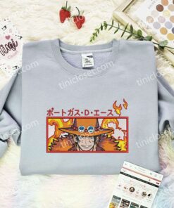 Portgas D Ace Embroidered Shirt, One Piece Embroidered Hoodie, Anime Embroidered Sweatshirt (1)