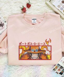 Portgas D Ace Embroidered Shirt, One Piece Embroidered Hoodie, Anime Embroidered Sweatshirt (2)