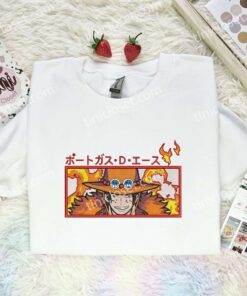 Portgas D Ace Embroidered Shirt, One Piece Embroidered Hoodie, Anime Embroidered Sweatshirt (3)