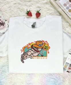 Portgas D Ace Embroidered Shirt, One Piece Embroidered Hoodie, Anime Embroidered Sweatshirt (1)