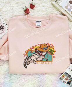 Portgas D Ace Embroidered Shirt, One Piece Embroidered Hoodie, Anime Embroidered Sweatshirt (3)