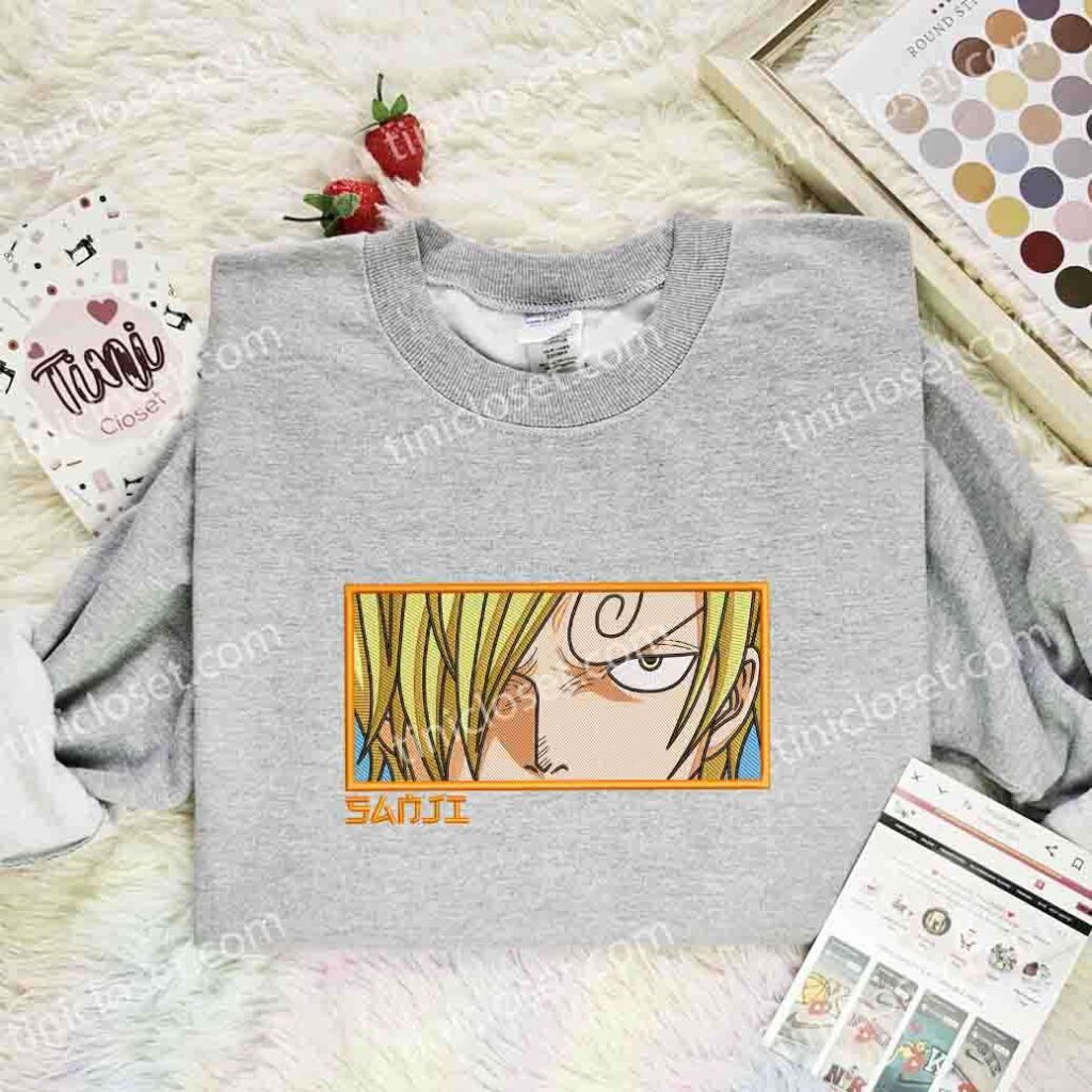 Sanji Eyes Embroidered Shirt, One Piece Embroidered Hoodie, Anime Embroidered Sweatshirt