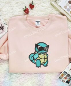 Squirtle Cool Embroidered Shirt, Pokemon Embroidered Hoodie, Anime Embroidered Sweatshirt (1)