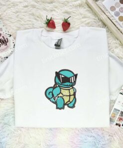 Squirtle Cool Embroidered Shirt, Pokemon Embroidered Hoodie, Anime Embroidered Sweatshirt (2)