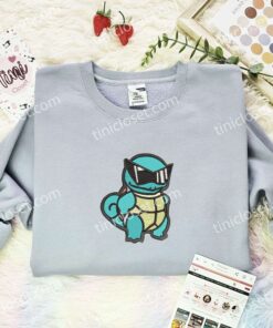 Squirtle Cool Embroidered Shirt, Pokemon Embroidered Hoodie, Anime Embroidered Sweatshirt (3)