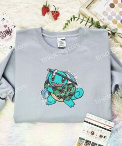 Squirtle x Tanjiro Embroidered Shirt, Pokemon Embroidered Hoodie, Anime Embroidered Sweatshirt (1)
