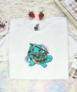Squirtle x Tanjiro Embroidered Shirt, Pokemon Embroidered Hoodie, Anime Embroidered Sweatshirt (3)
