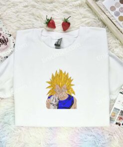 Vegeta Fist Embroidered Shirt, Dragon Ball Embroidered Hoodie, Anime Embroidered Sweatshirt (1)
