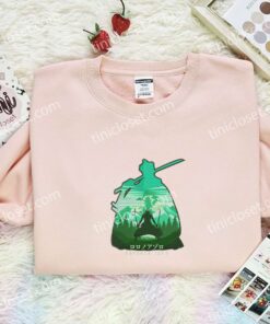 Zoro Panoramic Embroidered Shirt, One Piece Embroidered Hoodie, Anime Embroidered Sweatshirt (2)