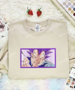 Vegeta Saiyan Embroidered Shirt, Dragon Ball Embroidered Hoodie, Anime Embroidered Sweatshirt (1)