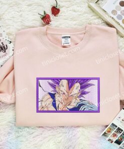 Vegeta Saiyan Embroidered Shirt, Dragon Ball Embroidered Hoodie, Anime Embroidered Sweatshirt (3)