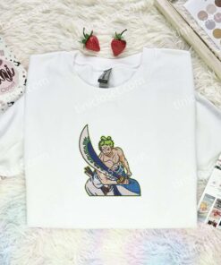 Zoro With Sword Embroidered Shirt, One Piece Embroidered Hoodie, Anime Embroidered Sweatshirt (2)