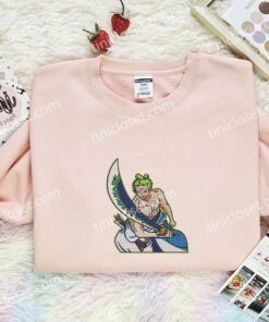Zoro With Sword Embroidered Shirt, One Piece Embroidered Hoodie, Anime Embroidered Sweatshirt (3)
