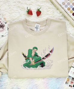Zoro Sword Smoke Embroidered Shirt, One Piece Embroidered Hoodie, Anime Embroidered Sweatshirt