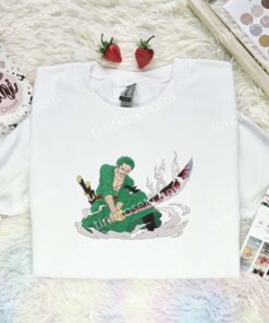 Zoro Sword Smoke Embroidered Shirt, One Piece Embroidered Hoodie, Anime Embroidered Sweatshirt (2)