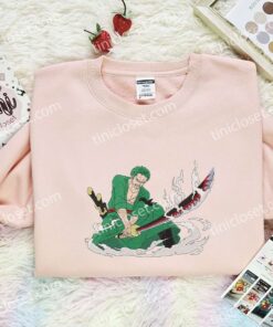 Zoro Sword Smoke Embroidered Shirt, One Piece Embroidered Hoodie, Anime Embroidered Sweatshirt (3)