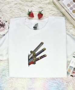 Zoro Three Swords Embroidered Shirt, One Piece Embroidered Hoodie, Anime Embroidered Sweatshirt (1)
