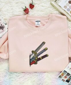 Zoro Three Swords Embroidered Shirt, One Piece Embroidered Hoodie, Anime Embroidered Sweatshirt (2)