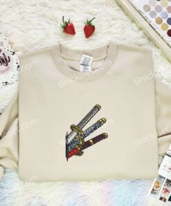 Zoro Three Swords Embroidered Shirt, One Piece Embroidered Hoodie, Anime Embroidered Sweatshirt