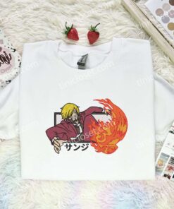 Sanji Fire Trample Embroidered Shirt, One Piece Embroidered Hoodie, Anime Embroidered T Shirt (1)