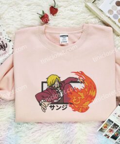 Sanji Fire Trample Embroidered Shirt, One Piece Embroidered Hoodie, Anime Embroidered T Shirt (2)