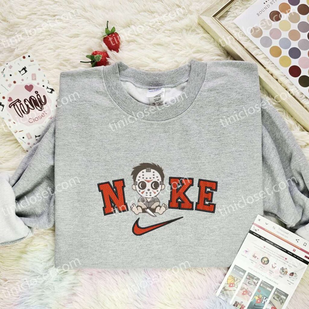 Baby Jason Voorhees Embroidered Shirt, Horror Movie Embroidered Hoodie, Halloween Embroidered Sweatshirt