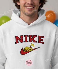 Sleeping Pikachu Embroidered Hoodie, Cute Pokemon Anime Sweatshirt, Sleepy Pika on Logo Crewneck (2)