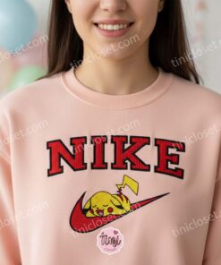 Sleeping Pikachu Embroidered Hoodie, Cute Pokemon Anime Sweatshirt, Sleepy Pika on Logo Crewneck (3)