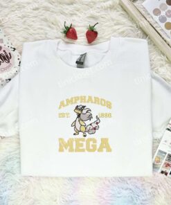 Ampharos Mega Embroidered Shirt, Pokemon Embroidered Hoodie, Anime Embroidered Sweatshirt (1)