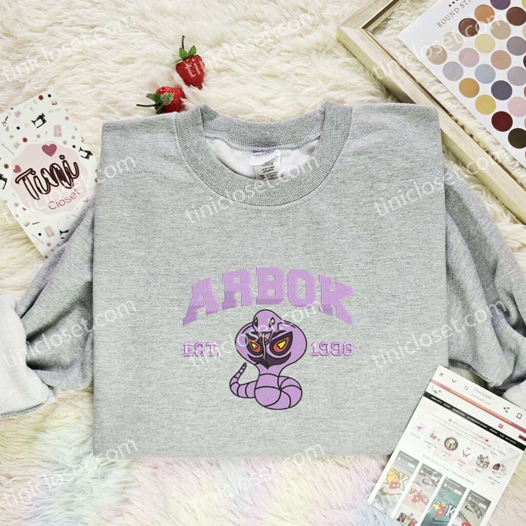 Arbok Embroidered Shirt, Pokemon Embroidered Hoodie, Anime Embroidered Sweatshirt