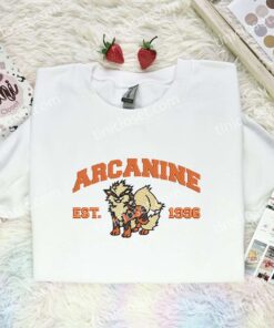 Arcanine Embroidered Shirt, Pokemon Embroidered Hoodie, Anime Embroidered Sweatshirt (1)