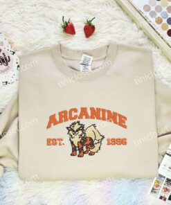 Arcanine Embroidered Shirt, Pokemon Embroidered Hoodie, Anime Embroidered Sweatshirt (2)