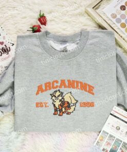 Arcanine Embroidered Shirt, Pokemon Embroidered Hoodie, Anime Embroidered Sweatshirt (3)