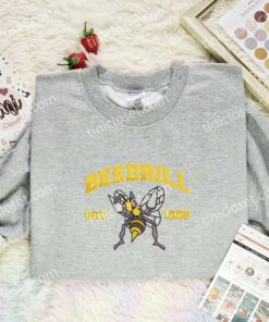 Beedrill Embroidered Shirt, Pokemon Embroidered Hoodie, Anime Embroidered Sweatshirt (3)