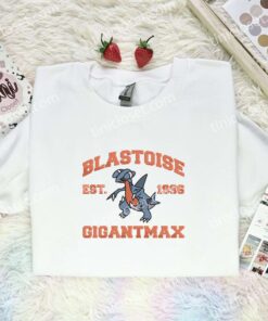 Blastoise Embroidered Shirt, Pokemon Embroidered Hoodie, Anime Embroidered Sweatshirt (1)