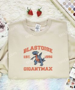 Blastoise Embroidered Shirt, Pokemon Embroidered Hoodie, Anime Embroidered Sweatshirt (2)