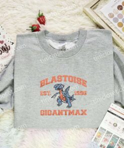 Blastoise Embroidered Shirt, Pokemon Embroidered Hoodie, Anime Embroidered Sweatshirt (3)