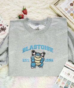 Blastoise Embroidered Shirt, Pokemon Embroidered Hoodie, Anime Embroidered Sweatshirt (2)