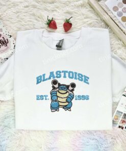 Blastoise Embroidered Shirt, Pokemon Embroidered Hoodie, Anime Embroidered Sweatshirt (3)