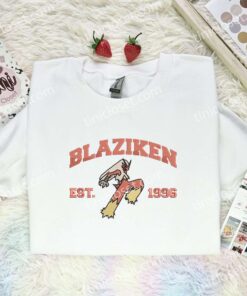 Blaziken Embroidered Shirt, Pokemon Embroidered Hoodie, Anime Embroidered Sweatshirt (1)