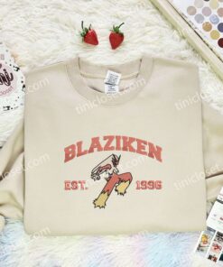 Blaziken Embroidered Shirt, Pokemon Embroidered Hoodie, Anime Embroidered Sweatshirt