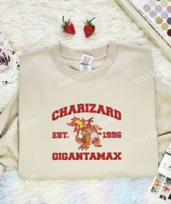 Charizard Gigantamax Embroidered Shirt, Pokemon Embroidered Hoodie, Anime Embroidered Sweatshirt (1)