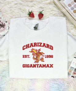 Charizard Gigantamax Embroidered Shirt, Pokemon Embroidered Hoodie, Anime Embroidered Sweatshirt (3)