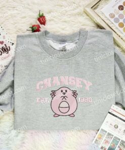 Chansey Embroidered Shirt, Pokemon Embroidered Hoodie, Anime Embroidered Sweatshirt (3)
