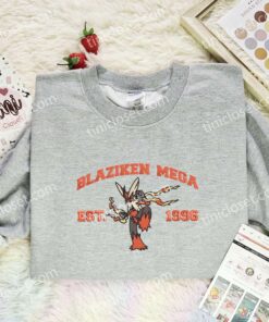 Blaziken Mega Embroidered Shirt, Pokemon Embroidered Hoodie, Anime Embroidered Sweatshirt (2)
