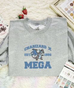 Charizard X Mega Embroidered Shirt, Pokemon Embroidered Hoodie, Anime Embroidered Sweatshirt (1)